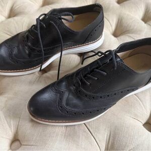 Cole Haan Black Leather Brogue Flats